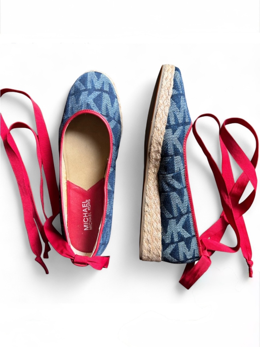 Michael Kors Denim Monogram Tie-up 
Espadrilles Flats, size 6